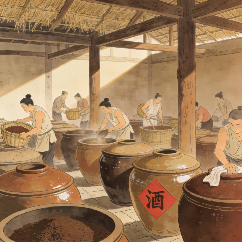 传统陶坛与酿造场景