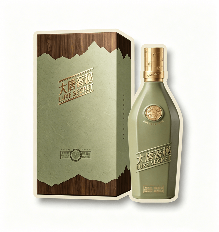 大唐奢秘标准版绿色礼盒与酒瓶